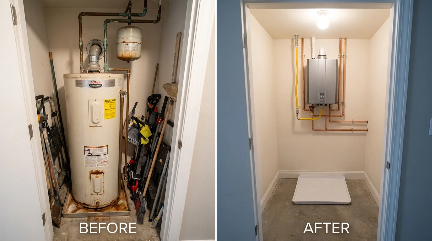Tank water heater versus wall-mounted tankless unit comparison for Georgetown, TX homeowners