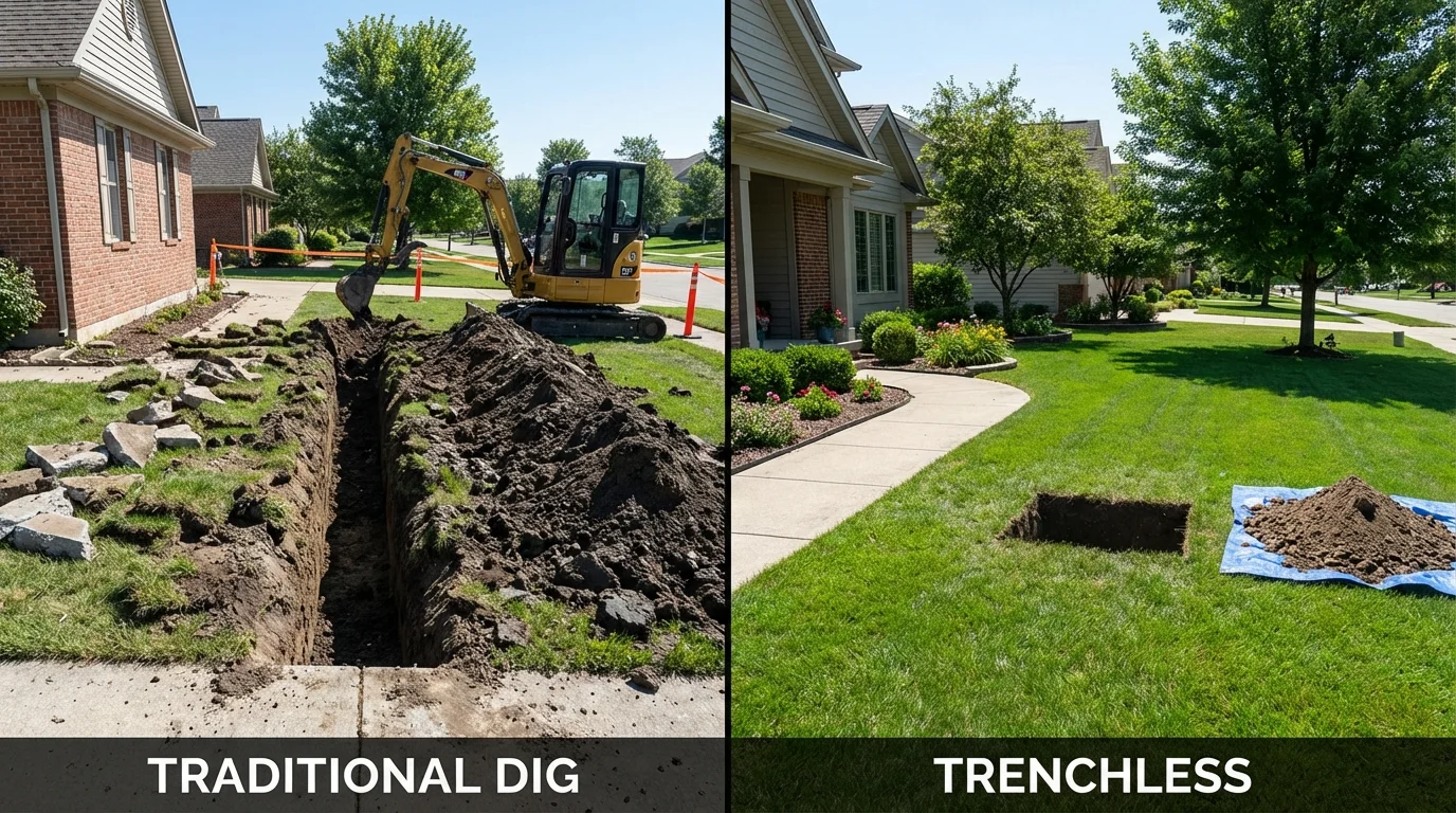 Trenchless sewer repair with minimal yard damage versus traditional excavation in Georgetown, TX